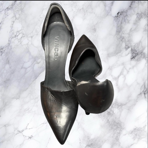 Vince Black Leather d’Orsay Pointed Toe Pumps Made in Italy Size 6 - Picture 3 of 6